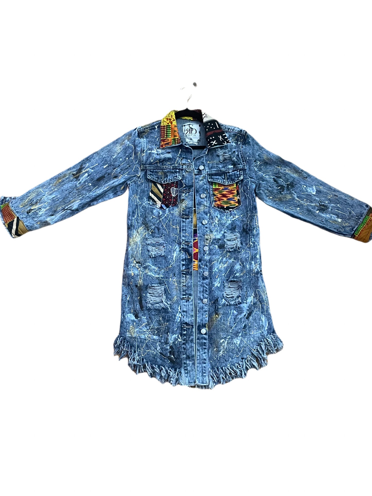 Ankara Denim Jacket Long